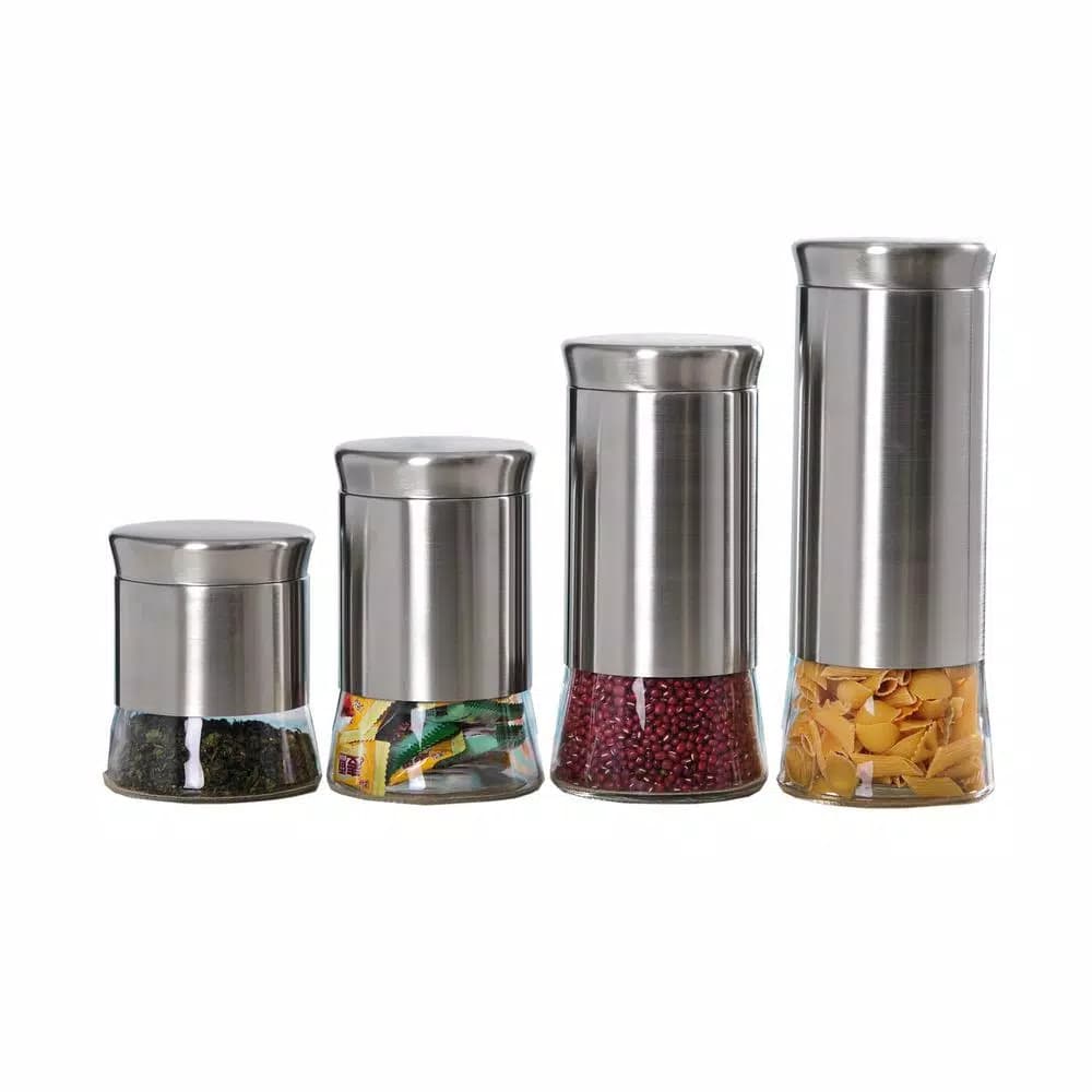 Home Basics Essence 4-Piece Stainless Steel Canister Set with Glass Base