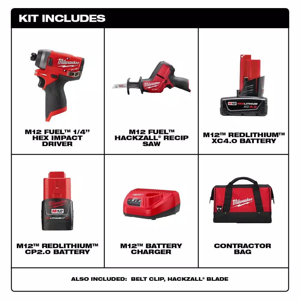 Milwaukee M12 FUEL 12V Lithium-Ion Brushless Hackzall and Impact Driver 2-Tool Combo Kit