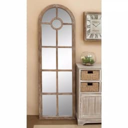 LITTON LANE Hayes Oversized Arch Distressed Brown Wood Window Mirror (72 in. x 23 in.) thumbnail 8