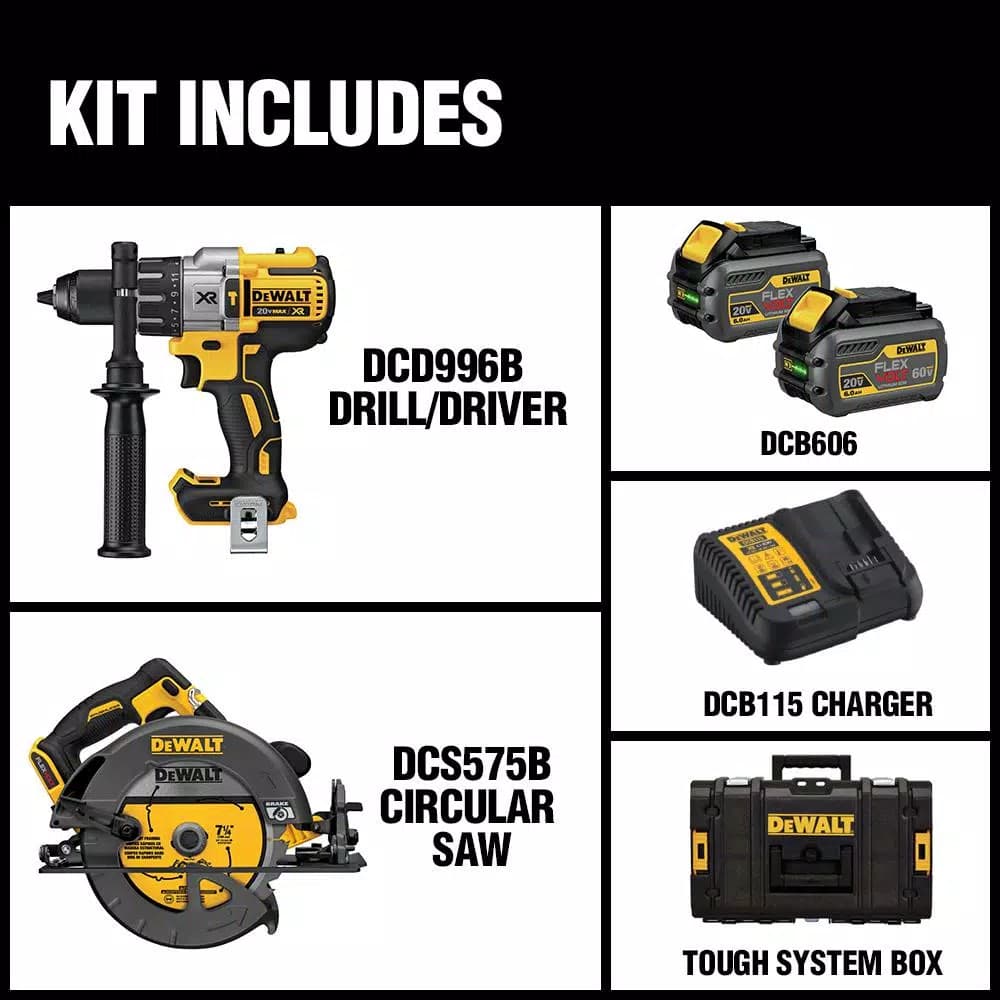 DEWALT FLEXVOLT 60V MAX Cordless 2-Tool Combo Kit with (2) 6.0 Ah Batteries, Charger & 22 in. ToughSystem Toolbox