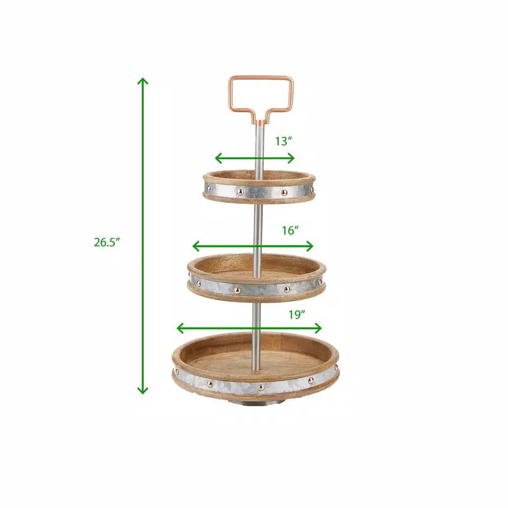 Mind Reader Products 3-Tier Silver Cake Stand with Handle, Galvanized Steel Dessert Display