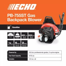 ECHO PB-755ST 63.3cc Gas Backpack Leaf Blower, 651 CFM, 233 MPH thumbnail 3