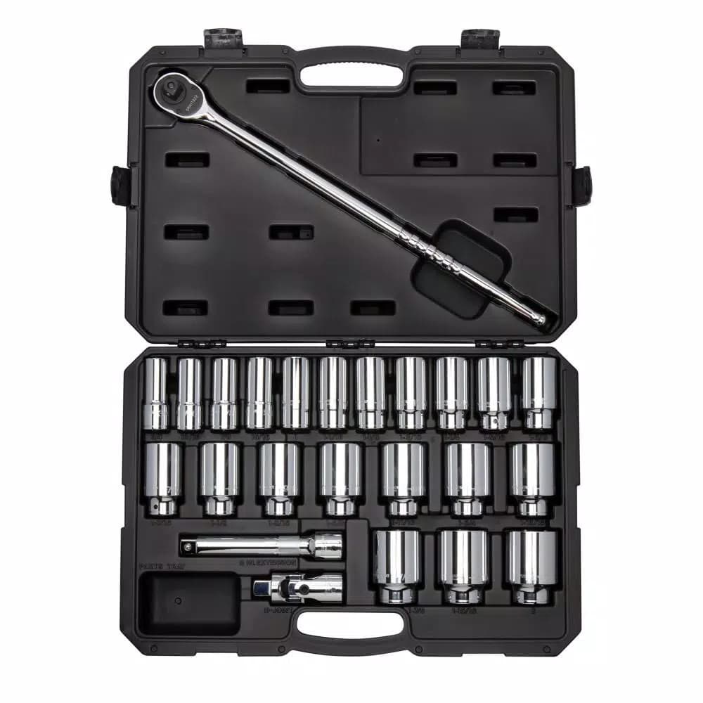 TEKTON 3/4 in. Drive Deep 6-Point Socket and Ratchet Set, 25-Piece SAE