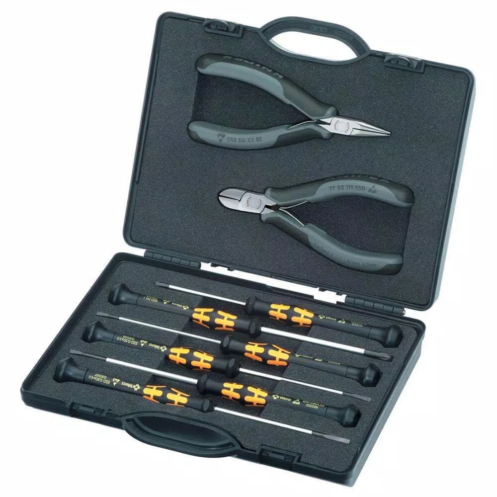 KNIPEX 8-Piece ESD Electronics Tool Set with Molded Foam Storage Case