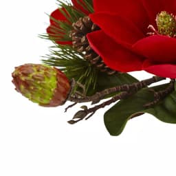 Nearly Natural 7 in. Red Magnolia and Pine Candelabrum with Glass Candleholder thumbnail 4