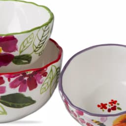 Tag 3-Piece Earthenware Serving Bowl Set with Hand Painted Rims and Floral Decal Pattern thumbnail 2