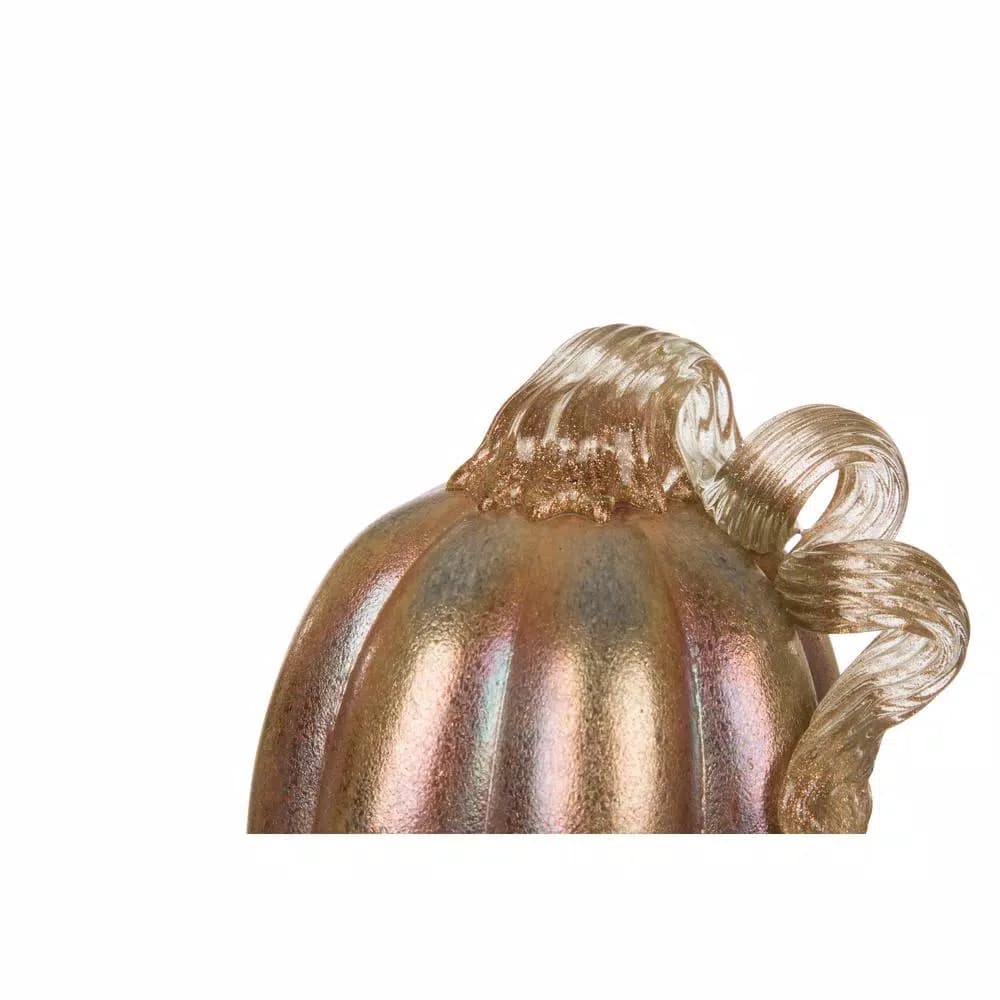 Glitzhome Blue and Gold Glittery Glass Pumpkin Decor, 5.91 in. H
