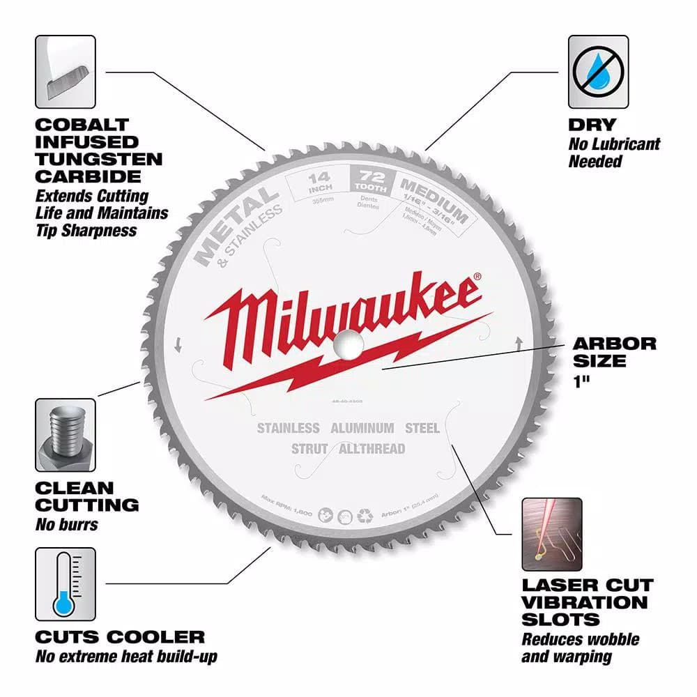 Milwaukee 14 in. 72T Carbide Metal & Stainless Steel Circular Saw Blade