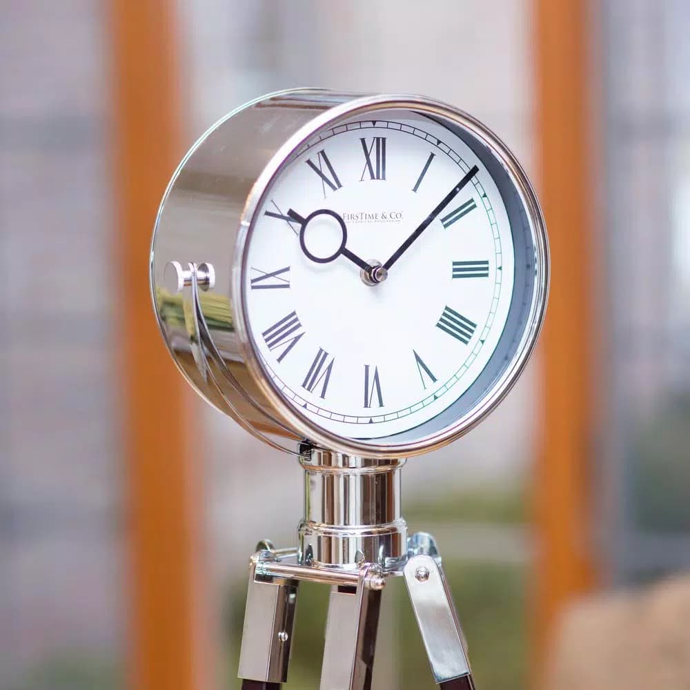 FirsTime 28 in. Tripod Pendulum Tabletop Analog Clock - Chrome and Espresso
