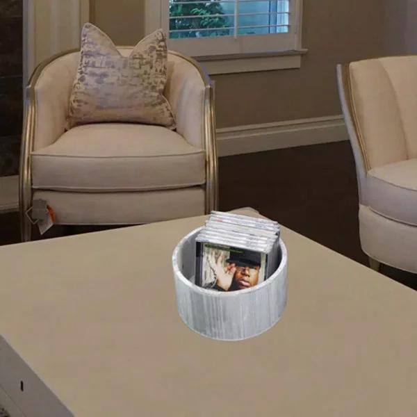 Admired By Nature 10 in. Light Grey Wash Round Wood Crate Set of 3 - Decorative Farmhouse Storage Boxes