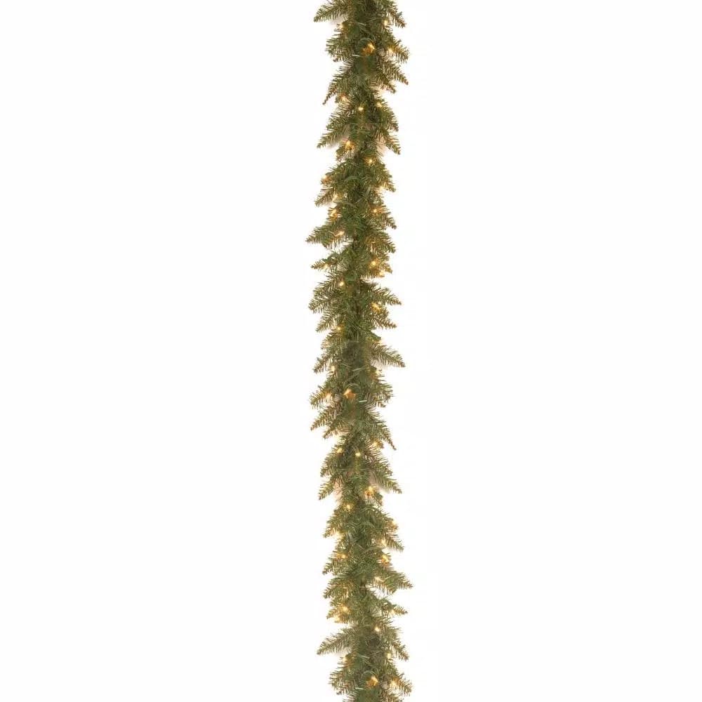 National Tree Company 9 ft. Pre-Lit Dunhill Fir Artificial Garland with 100 Clear Incandescent Lights