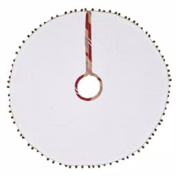 VHC Brands 21 in. Vintage Stripe Candy Apple Red Farmhouse Christmas Mini Tree Skirt with Jingle Bell Trim thumbnail 2