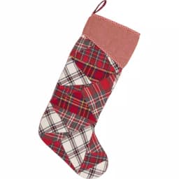 VHC Brands 20 in. Peyton Cotton Patchwork Christmas Stocking - Tomato Red & Plaid thumbnail 1