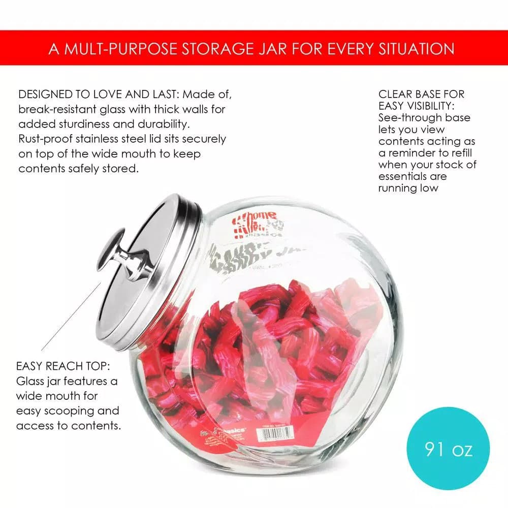 Unbranded 91 oz. Large Clear Glass Candy Jar with Stainless Steel Lid