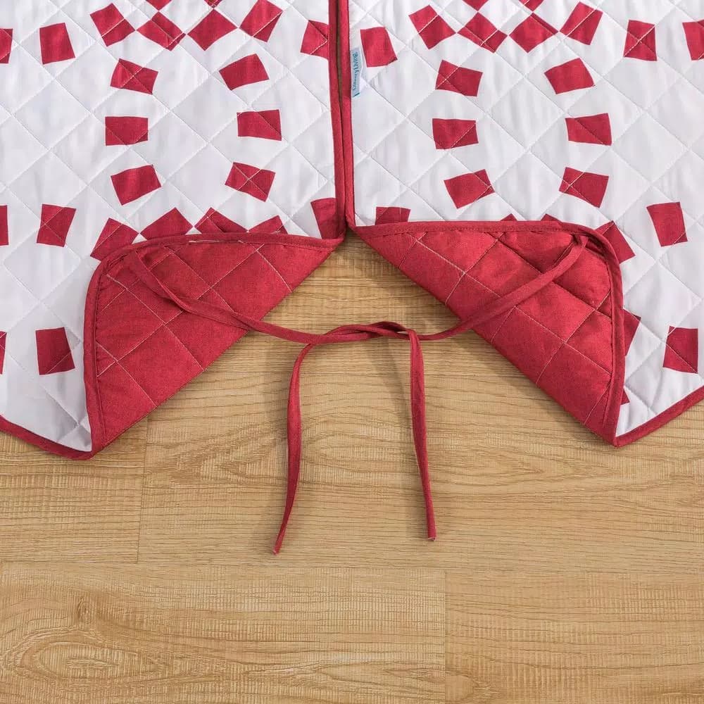 Country Living 48 in. Holiday Ring Quilted Tree Skirt, Red and White Candy Cane Microfiber