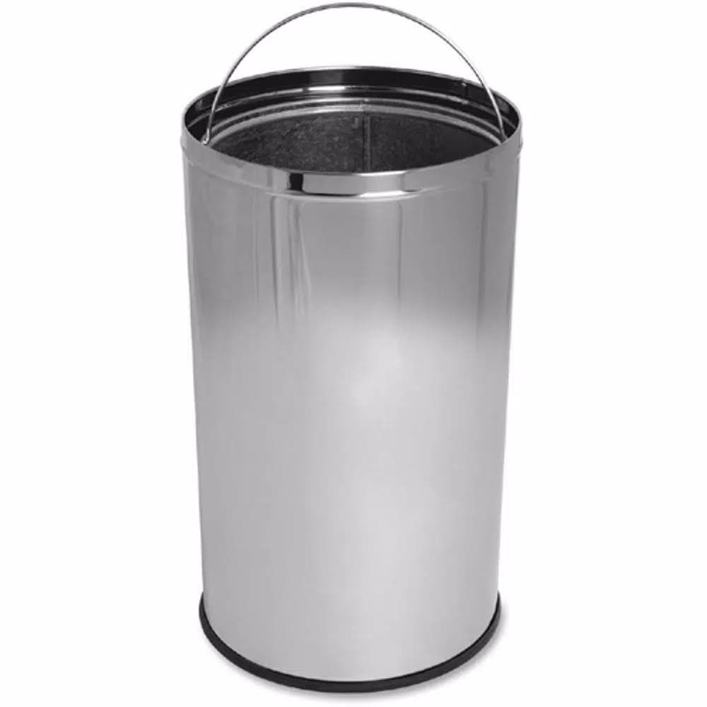 Genuine Joe 12 Gal. Chrome Round Top Stainless Steel Trash Can with Push-to-Open Spring Door