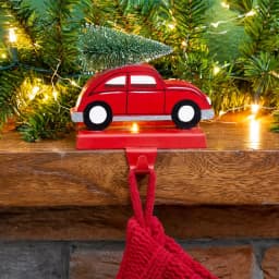 Glitzhome Red Car Wooden and Metal Christmas Stocking Holder - Travel Theme Holiday Decor thumbnail 6