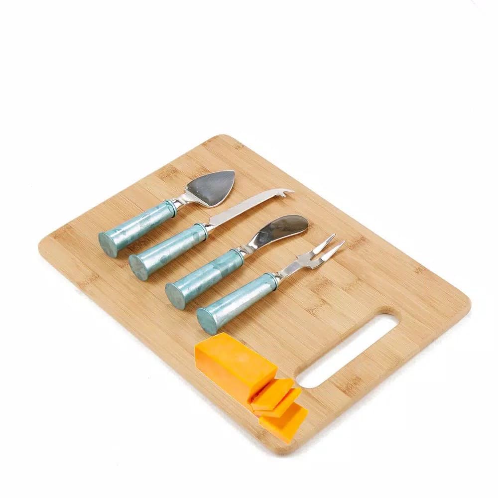Mind Reader 4-Piece Stainless Steel Cheese Knife Set with Blue Galvanized Handles