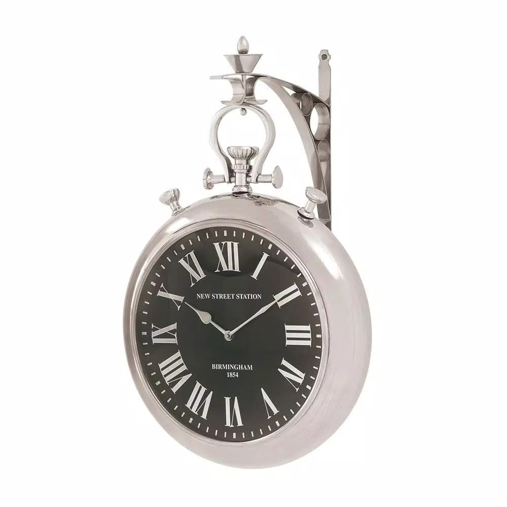 LITTON LANE 22 in. x 16 in. Vintage Pocket-Watch-Style Suspended Wall Clock, Silver Finish