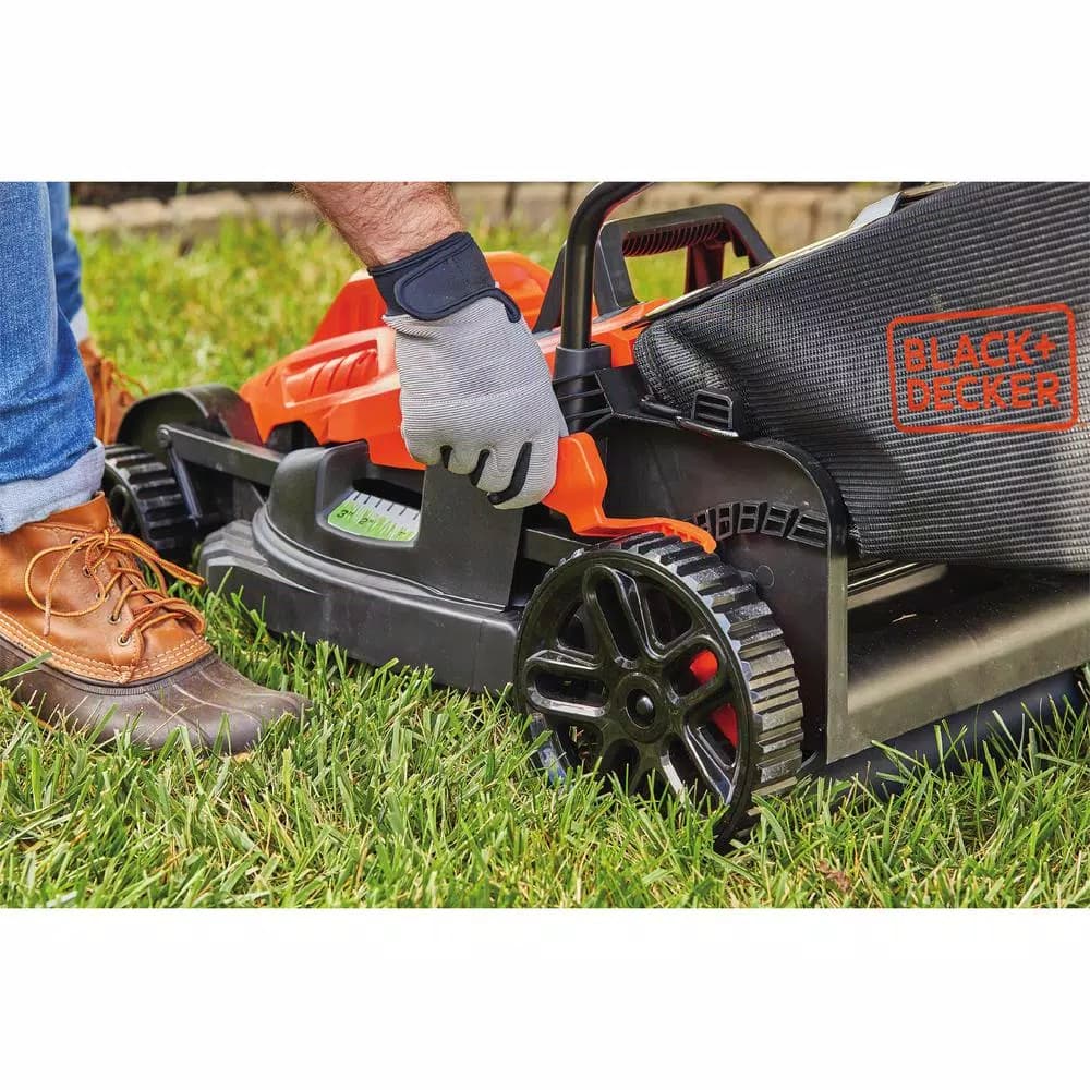 BLACK+DECKER 15 in. 10 Amp Corded Electric Walk Behind Push Lawn Mower with Bagger