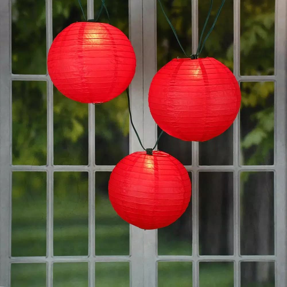 LUMABASE 10 in. Red Paper Lantern String Lights, 30 ft. Cord with 10 Incandescent Bulbs