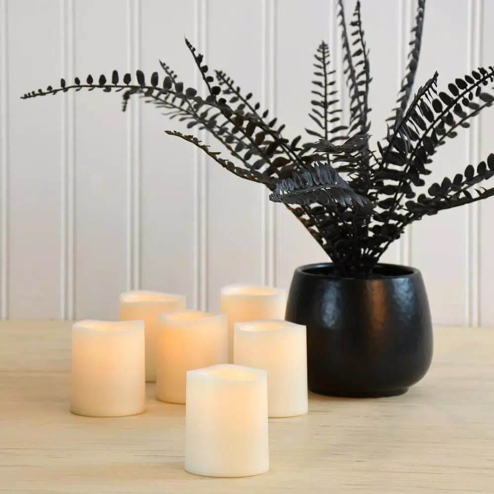 LUMABASE LED Amber Battery Operated Mini Pillar Candles, Set of 6, Flameless Flickering Lights