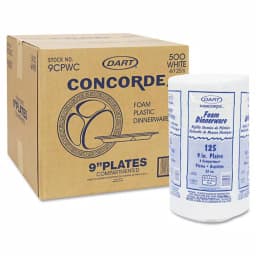 DART Concorde 9-inch White 3-Compartment Foam Plastic Plates, 500 Count Case thumbnail 2
