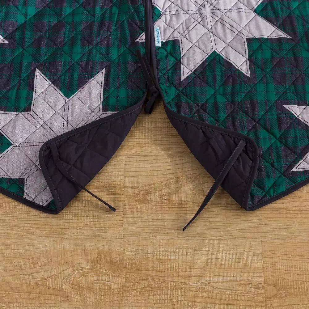 Country Living 48 in. Christmas Carol Plaid and Star Quilted Tree Skirt, Navy and Green