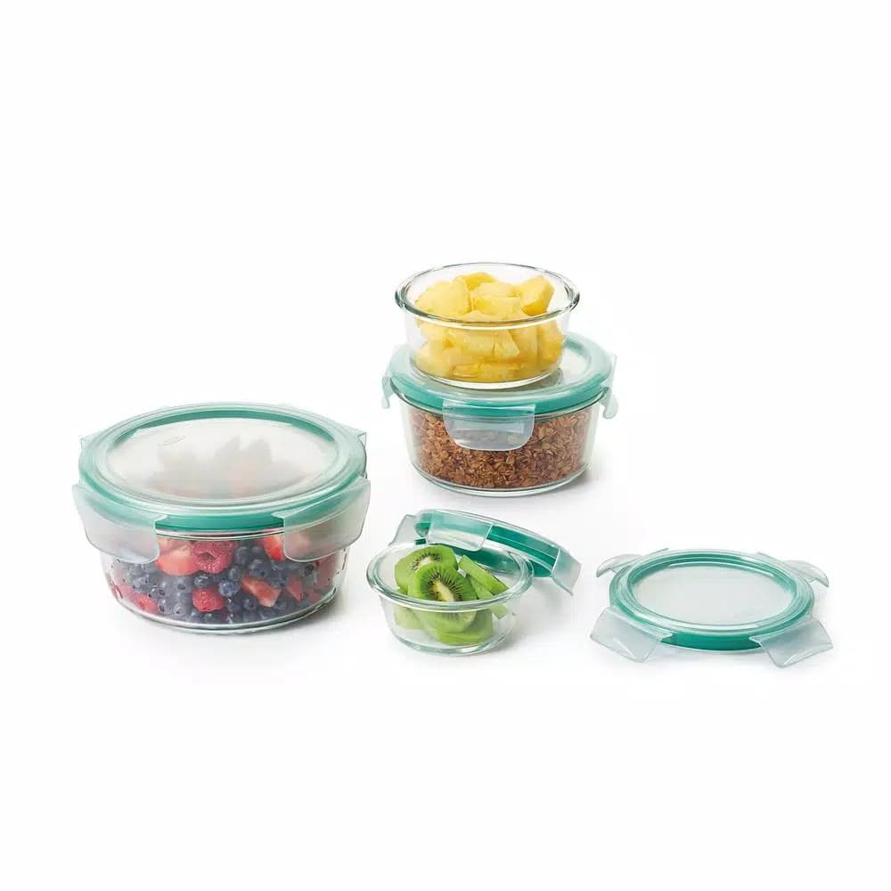 OXO Good Grips Smart Seal 8-Piece Borosilicate Glass Round Food Storage Container Set