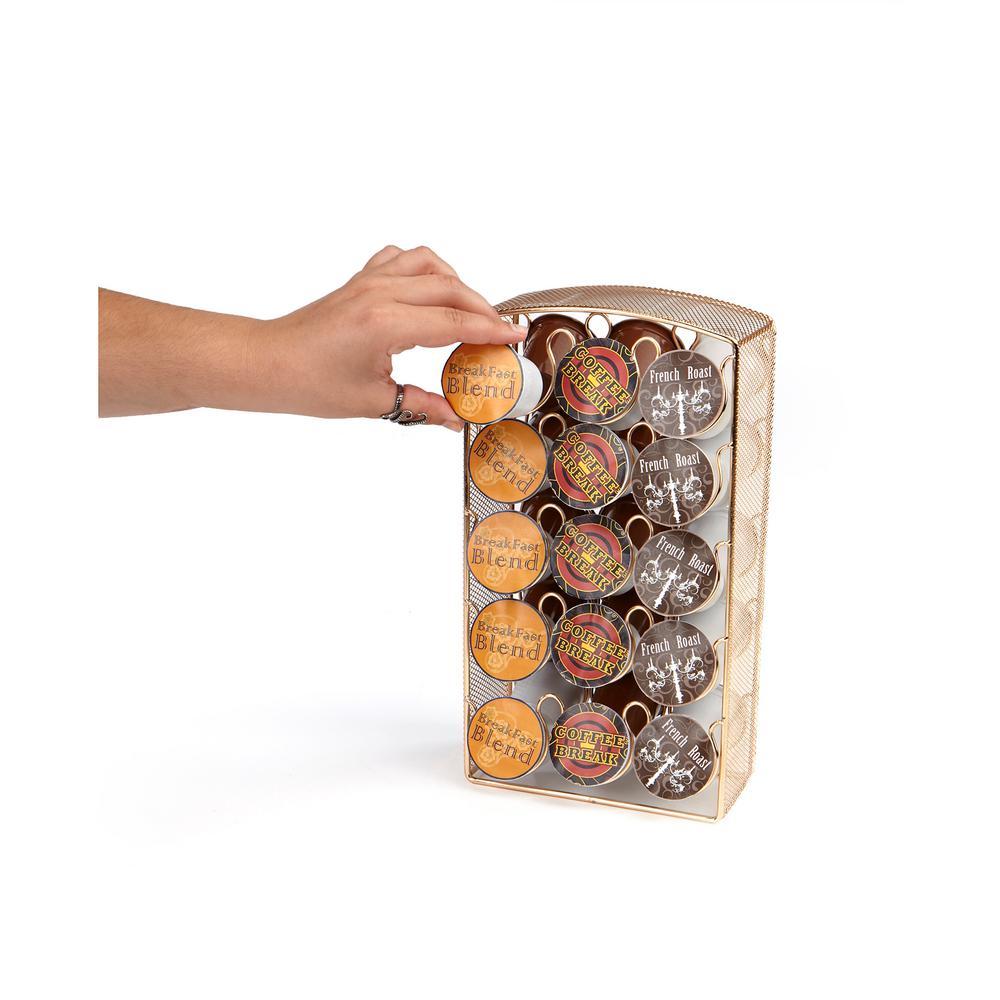 Mind Reader Rose Gold Mesh K-Cup Storage Rack - 30 Capacity Coffee Pod Carousel for Keurig