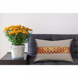 Unbranded Opulence Beige and Orange Geometric Woven Cotton Throw Pillow with Down Alternative Insert thumbnail 2