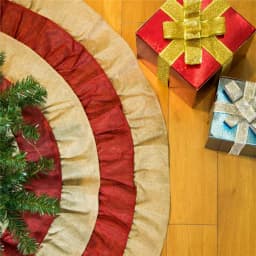 Glitzhome 48 in. Faux Burlap Christmas Tree Skirt - Red and Brown Striped Holiday Decor thumbnail 7