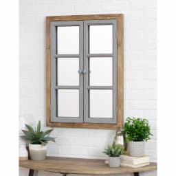 Aspire Home Accents Pueblo Distressed Wood Windowpane Accent Mirror - Medium Brown & Blue-Gray thumbnail 1
