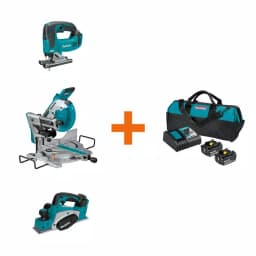 Makita 18V LXT Brushless Jig Saw, 10 in. Miter Saw, and 3-1/4 in. Planer Combo Kit with 5.0 Ah Battery & Charger thumbnail 1