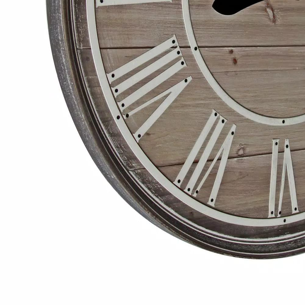 Yosemite Home Decor Rustic Age Distressed Brown Oversized 31-in Wall Clock - Industrial Wood & Metal Design