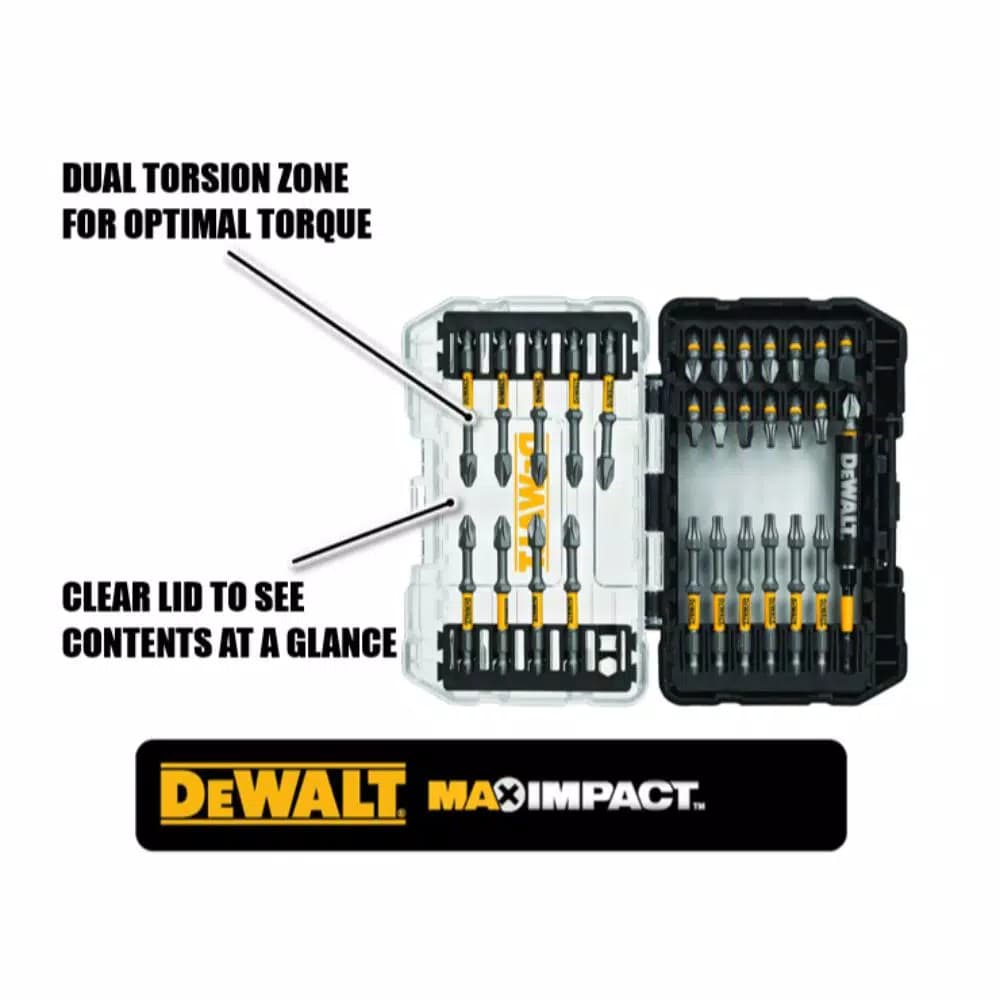 DEWALT MAX IMPACT 30-Piece Screwdriver Bit Set, Hex Shank, Impact Rated