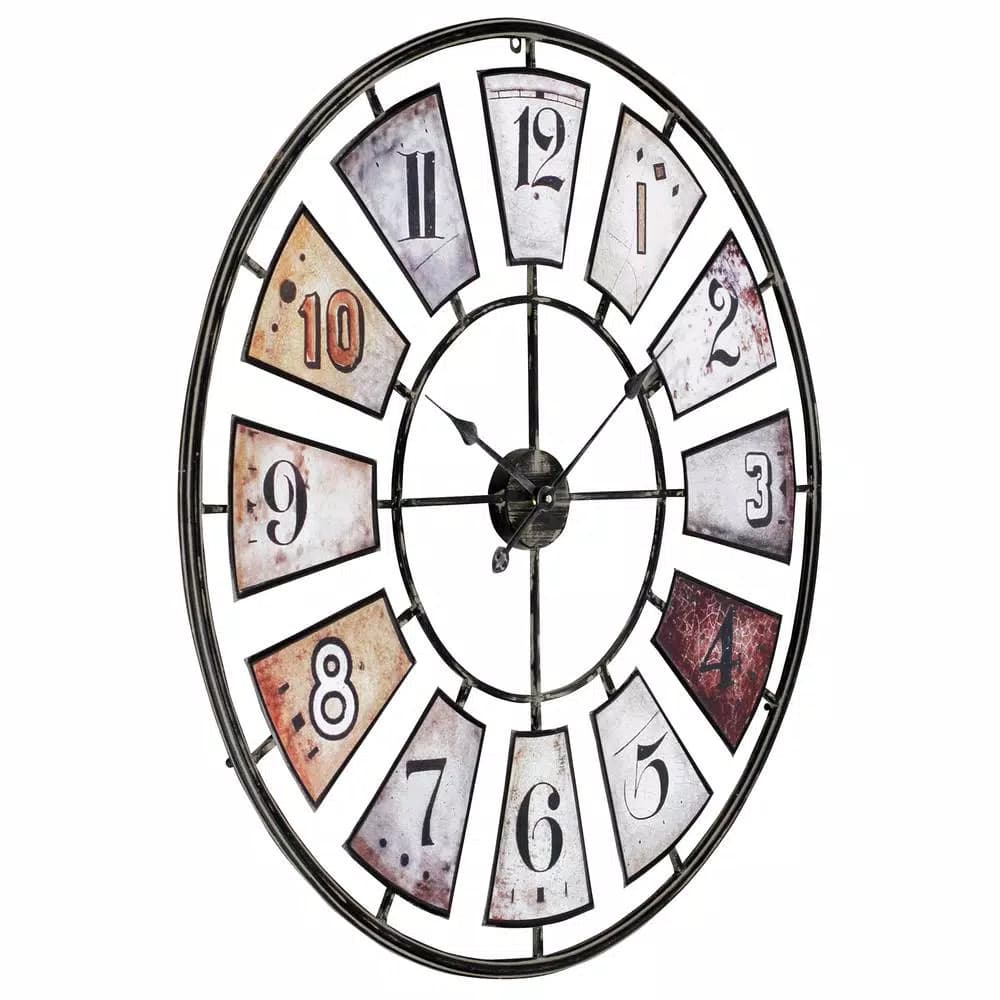 Aspire Home Accents Morgan Gray Oversized Iron Wall Clock - Distressed Farmhouse Style