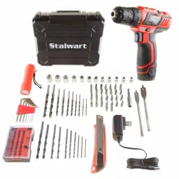 Stalwart 12V Lithium-Ion 3/8 in. Cordless 2-Speed Drill Set, 75-Piece Kit thumbnail 1