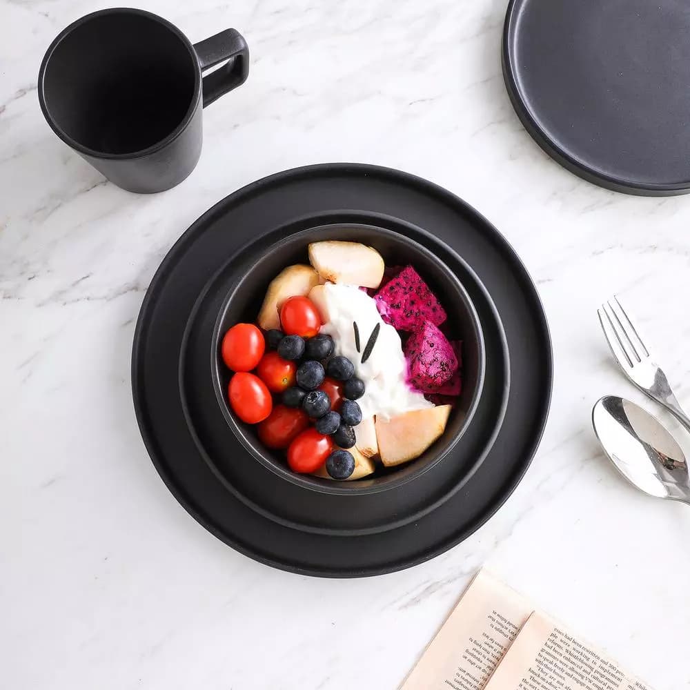 Stone Lain 16-Piece Modern Black Matte Stoneware Dinnerware Set for 4
