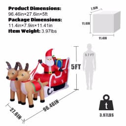 JOYDECOR 5 ft. Santa Claus on Sleigh with 2 Reindeer Christmas Inflatable Outdoor Decoration with LED Lights thumbnail 2