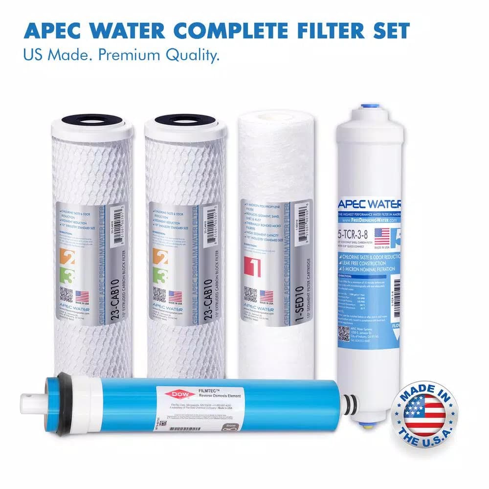 APEC Water Systems APEC RO-Hi 5-Stage Reverse Osmosis Under-Sink Water Filtration System, 90 GPD, Fast Flow 3/8 in. Output