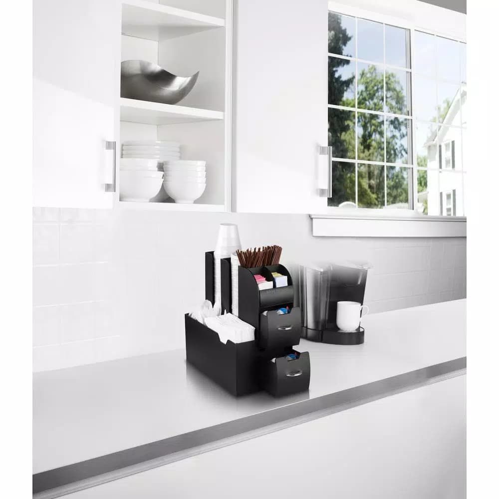 Mind Reader 2-Piece Coffee Condiment Organizer Set with 50-Pod Capacity Storage Drawer, Black