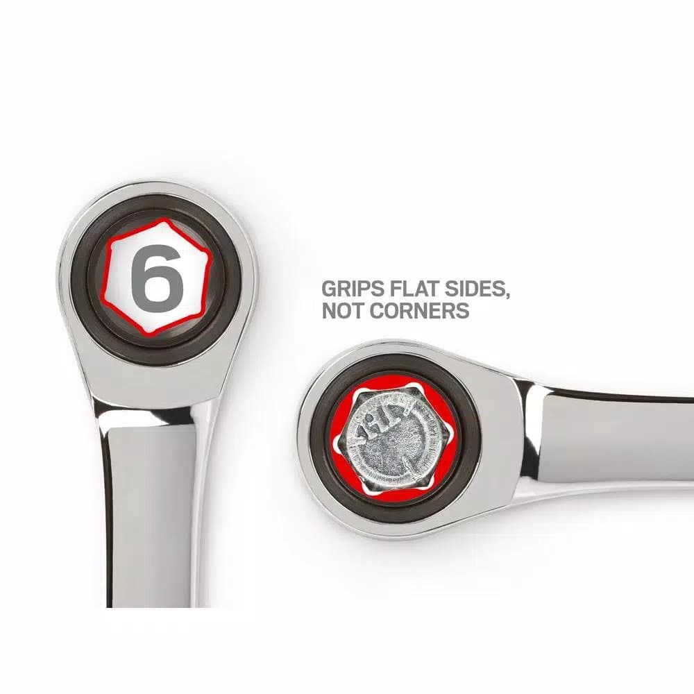 TEKTON 1/2 in. Stubby Ratcheting Combination Wrench, 6-Point Box End