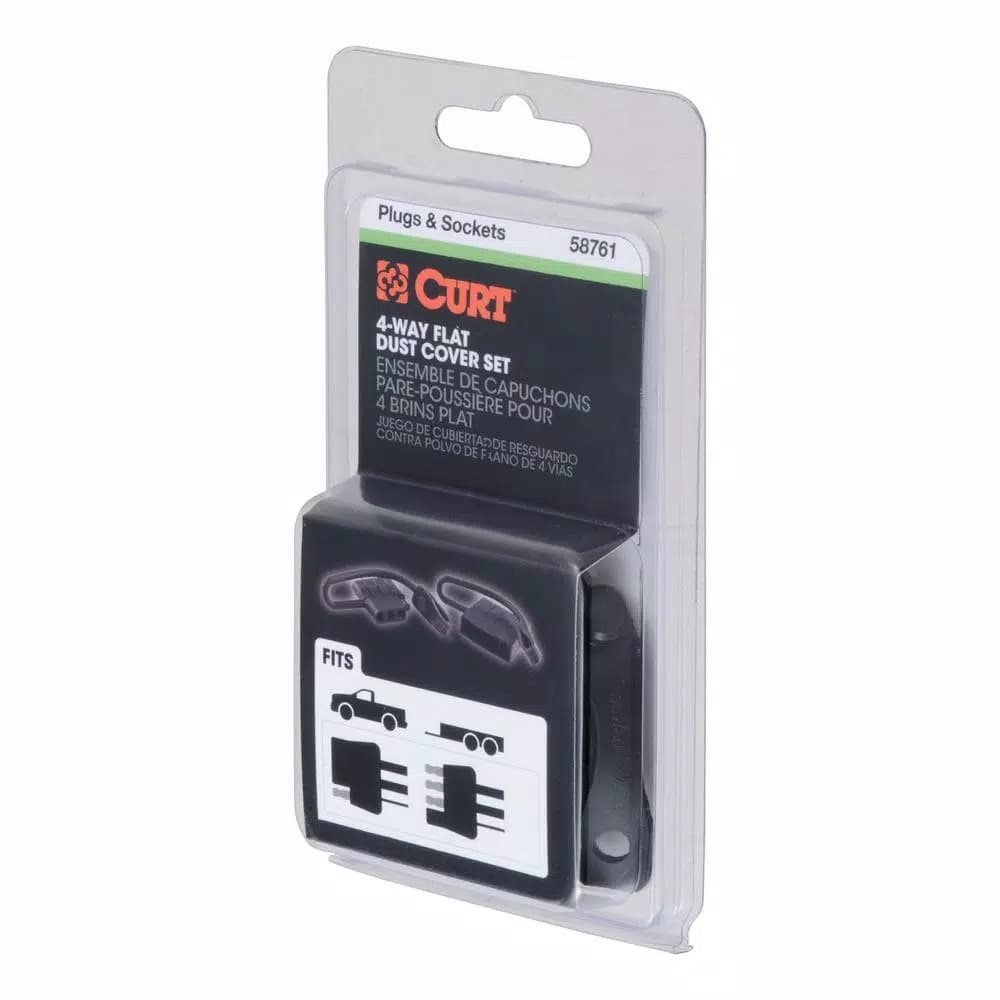 CURT 4-Way Flat Connector Dust Cover Set - Black Rubber Trailer Plug and Socket Covers