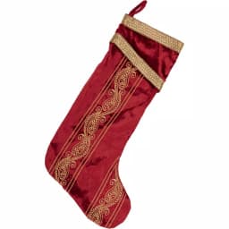 VHC Brands 20 in. Red Viscose Velvet Yule Christmas Stocking with Gold Paisley Embroidery thumbnail 1