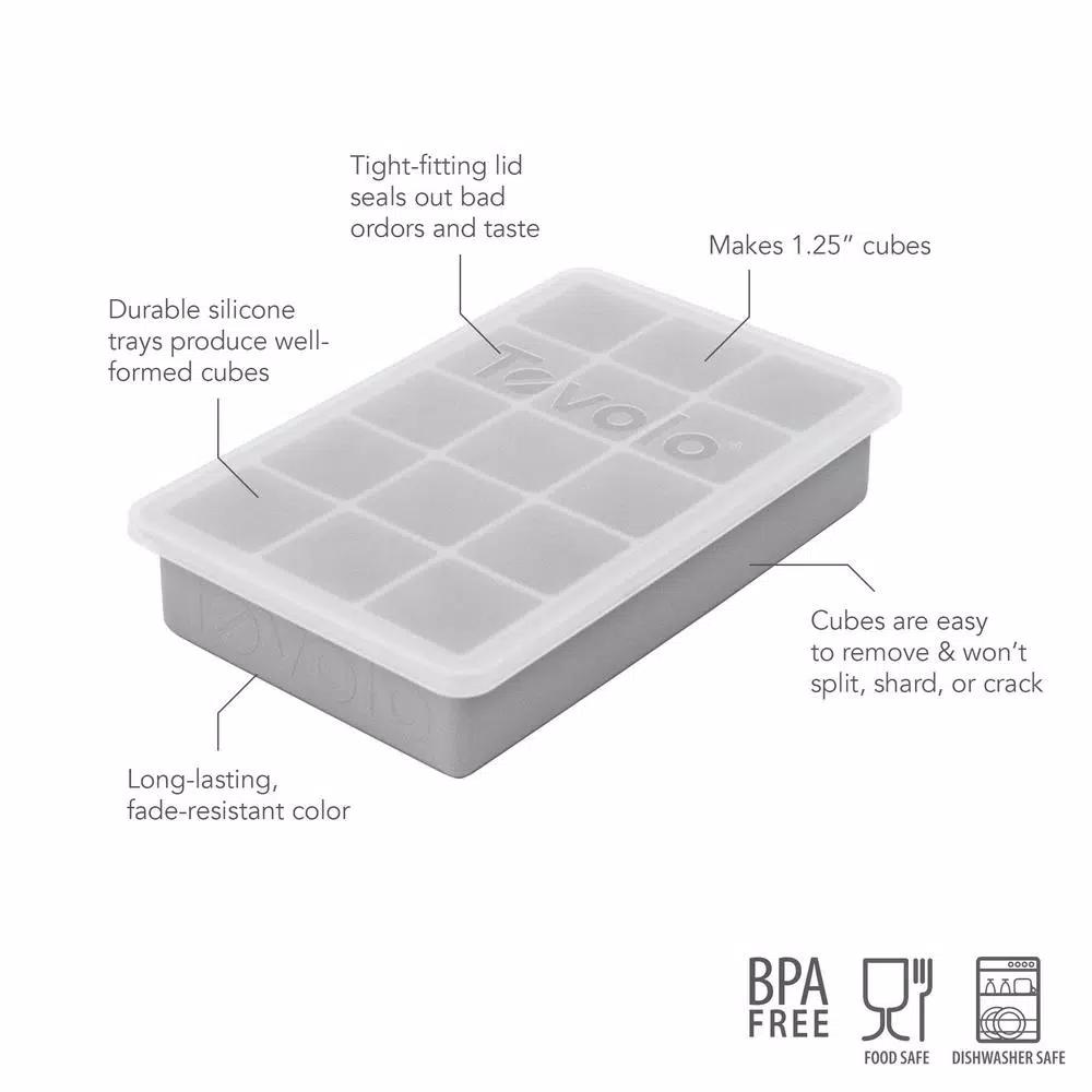 Tovolo Perfect Cube Silicone Ice Mold Tray with Lid, 1.25 in. Cubes, Oyster Gray