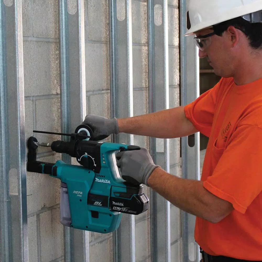 Makita 18V LXT Brushless SDS-Plus 1 in. Rotary Hammer Drill with HEPA Vacuum Attachment, (2) 5.0Ah Batteries & Charger