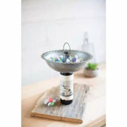 Unbranded Galvanized Metal Bowl Bottle Topper with Brass Beaded Detail, 11 in. thumbnail 1