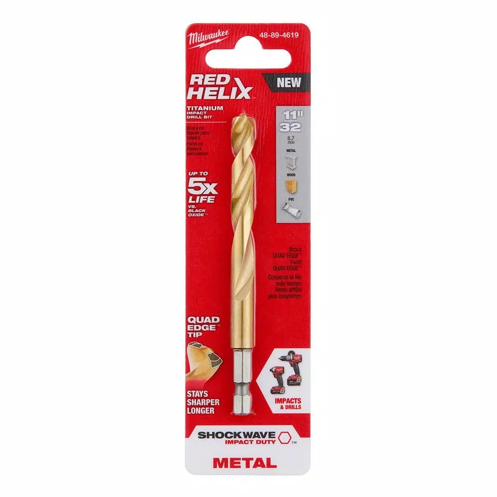 Milwaukee SHOCKWAVE RED HELIX 11/32 in. Titanium Twist Drill Bit with 1/4 in. Hex Shank