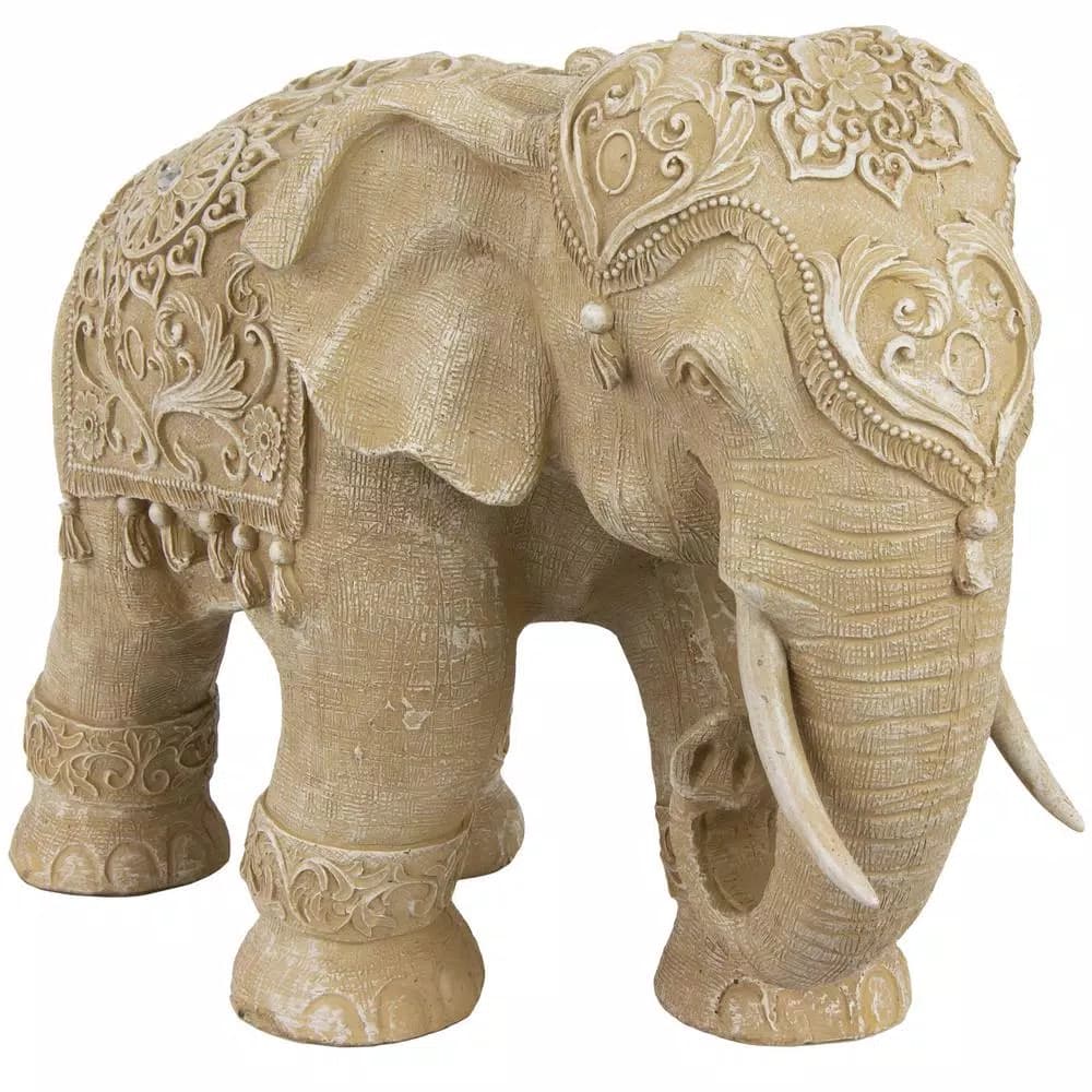 Oriental Furniture 20 in. Rustic Jeweled Elephant Decorative Statue, White Resin